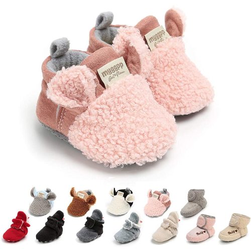 Ohwawadi Infant Baby Boys Girls Slippers Cozy Fleece Booties Soft Bottom Warm Cartoon Socks Newborn Crib Shoes