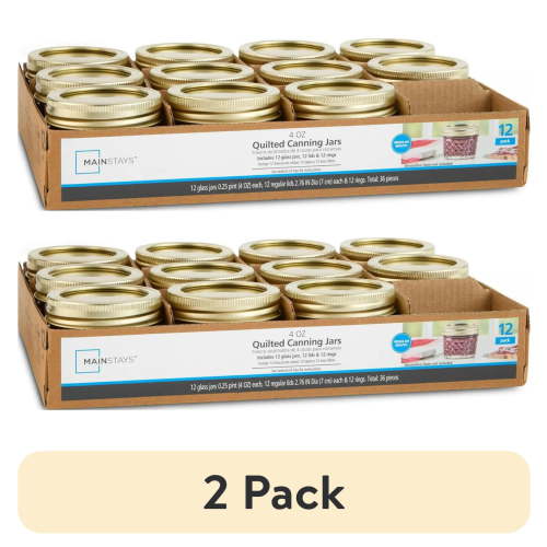 (2 pack) Mainstays 4 oz Mason Jars, Regular Mouth Quilted Canning Jars with Lids and Rings, 12-Pack Mini Glass Jars for Home Canning and Gifting