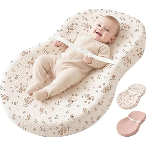 Konssy Muslin Changing Pad with Waterproof Lining Foam, Includes 2 Pack Soft & Cotton Cover, Baby Diaper Changing Pad for Dresser or Table, 32x18 inches (Blossom,Pink)