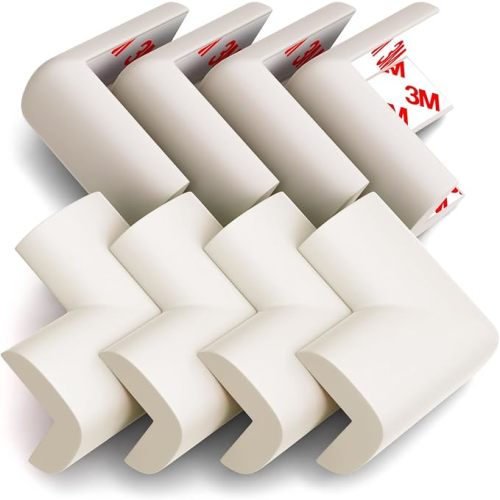 8-Pack Baby Safety Kit: Soft Rubber Foam Corner & Edge Guards with 3M Tape - Furniture Protectors for Child Proofing Tables | Cushioned Bumpers for Home & Nursery, White