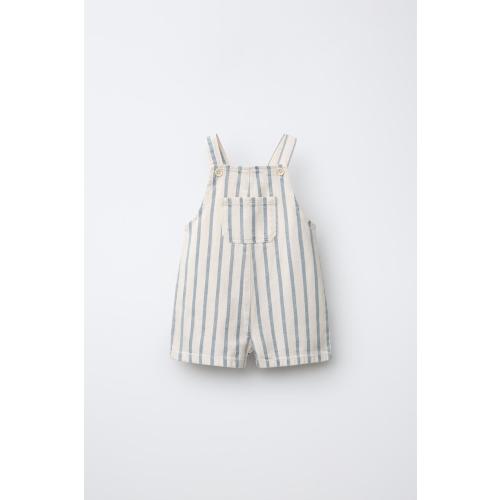STRIPED OVERALL SHORTS - Ecru | ZARA Canada