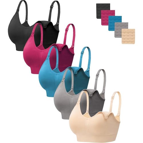 HBselect Women Maternity Bras 5 Pack Nursing Bras for Breastfeeding Seamless Pregnancy Sleep Bralette with Extra Extenders