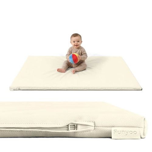 Vegan Leather Baby Play Mat, 48x48 Thicken Foam Play Mat for Infants and Toddlers, Padded & Cushioned Playpen Mat for 48x48 Playpens, 1.2" Thick, Cream