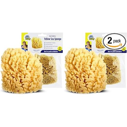 Baby Buddy Natural Yellow Sea Sponge, Newborn Bath Time Essential, Soft and Gentle for Tender Skin, Hypoallergenic and Biodegradable, 2 Pack
