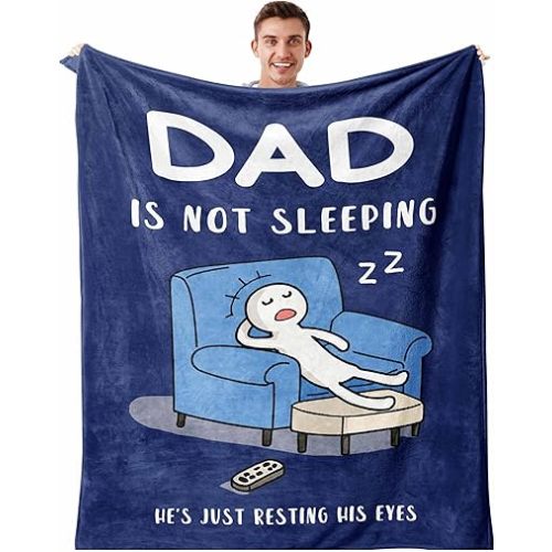 Dad Birthday Gift Blanket 50"x60", Funny Gifts for Dad/Husband from Daughter/Son, Birthday Throw for Father, Daddy is Not Sleeping He's Just Resting His Eyes Blue Napping Blanket