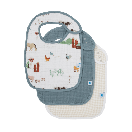 Cotton Muslin Classic Bib 3 Pack - Farmyard