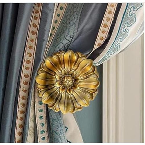 Vintage-Curtain-Holdbacks丨Set of 2 Curtain Tiebacks Wall Mounted with Screws丨Classic Decorative Curtain Holders for Drapes Window Treatment Holdbacks (Gold A-fbm, 3″ Diameter)