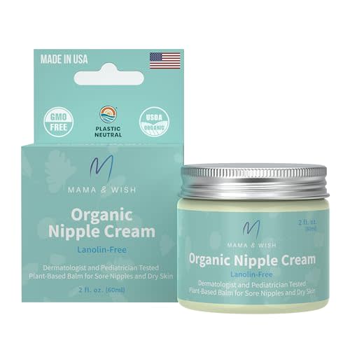 Mama & Wish USDA Organic Nipple Cream Safe for Breastfeeding - Breastfeeding Nipple Balm | Lanolin-free, Breastfeeding Essentials Safe for Nursing, Non-GMO Unscented (2 oz 1 Pack)