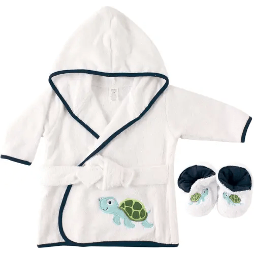 Luvable Friends Unisex Baby Cotton Terry Bathrobe, Turtle, One Size