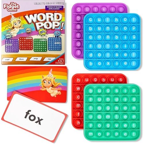 The Fidget Game Word Pop, CVC Word Games for Kids 4-6 - Learn to Read in Weeks - Multisensory Reading & Phonics Interactive Board Game Ideal for Pre Kindergarten to 1st Grade