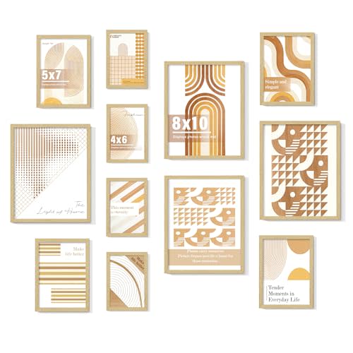 DUENPY Natural Wood 12 Pack Mixed Size Gallery Frame | Multi-size Gallery Frames: 4pcs 8x10, 4pcs 5x7, 4pcs 4x6, Supports Wall Hanging & Tabletop Display