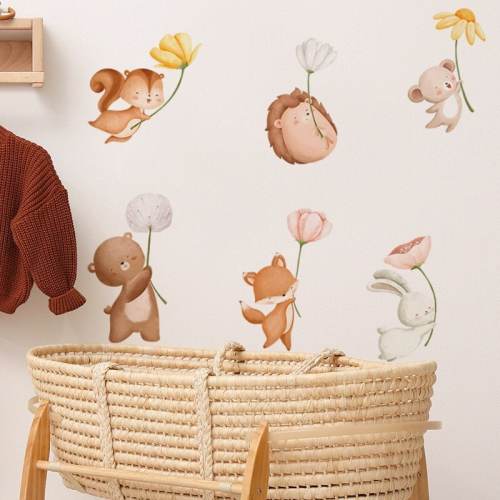 Woodland Animal Wall Decals: Spring Flower Nursery Decor