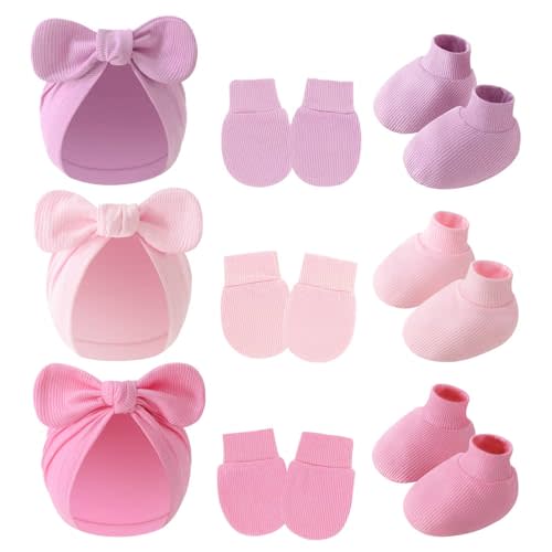 3piece Newborn Hats Mittens Socks Set Baby Boy Cotton Beanies Infant Hospital Hat Toddler Girl Mitten