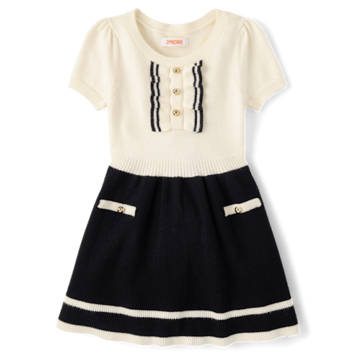 Girls Contrast Ruffle Sweater Dress - The Leopard Edit - Cream