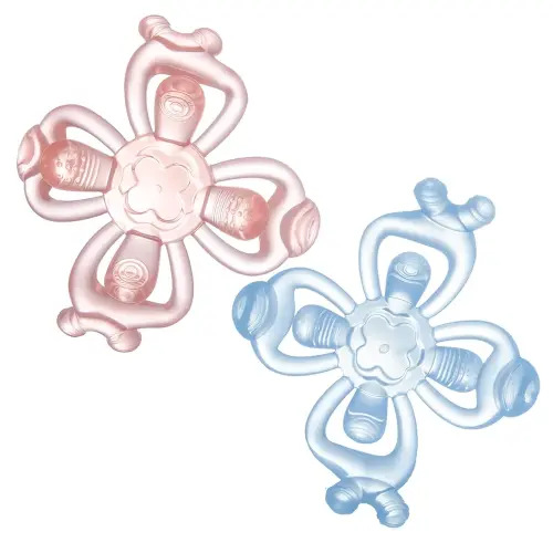 PandaEar 2 Pack Baby Silicone Teething Toys, Food Grade Silicone Teething Mitten & Hand Pacifier for Soothing Teething Pain Relief for 0-6 6-12 Months (Blue/Pink)