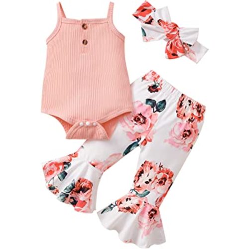 ADXSUN Newborn Baby Girl Clothes Sleeveless Strap Romper+Flared Pants Infant Summer Outfits 0-18 Months