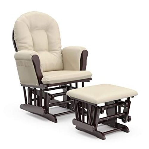 Storkcraft Premium Hoop Glider & Ottoman, White/Gray Chevron | GREENGUARD Gold Certified, Solid Wood Craftsmanship, Convenient Storage Pockets, Glider Rocking Chair for Nursery