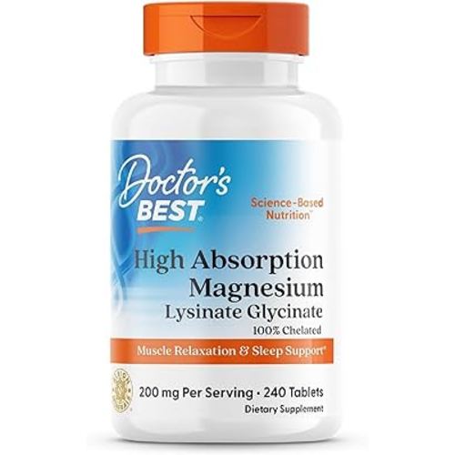 Amazon.com: Doctor’s Best High Absorption Magnesium Glycinate Lysinate Supplement - 100% Chelated for Maximum Absorption - Magnesium for Sleep and Muscle Relaxation - 200 Mg Per Serving - 240 Tablets : Health & Household