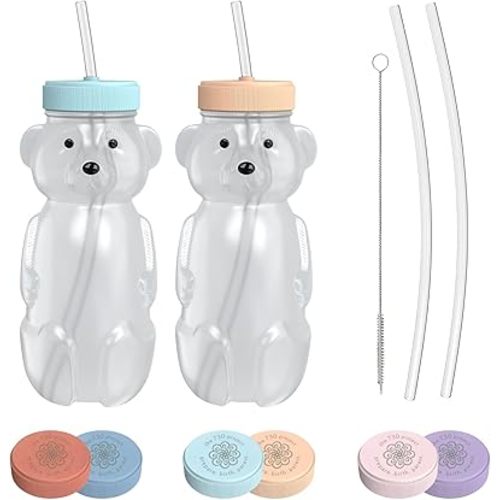 The 730 Project Honey Bear Straw Cup, 2-Pack, Creamsicle & Blizzard, 8 oz