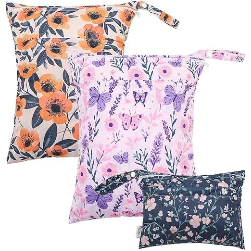 ALVABABY 3 Cloth Diaper Wet Dry Bags Waterproof Reusable with Two Zippered Pockets Travel Beach Pool Daycare Soiled Baby Items Yoga Gym Bag for Swimsuits or Wet Clothes Small medium Large 3L-SML08