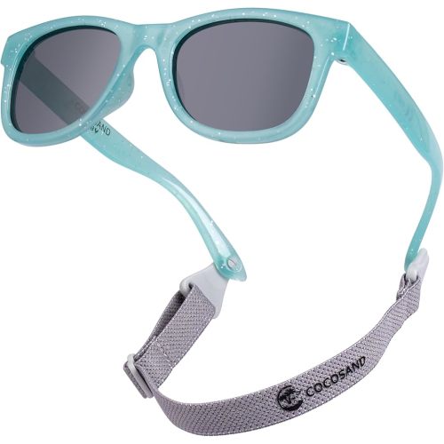 COCOSAND Flexible Polarized Baby Sunglasses with Strap UV Protection for Toddler Infant Newborn Girl Boy Age 0-24 Months, Silver Glitter Green with Grey Lens