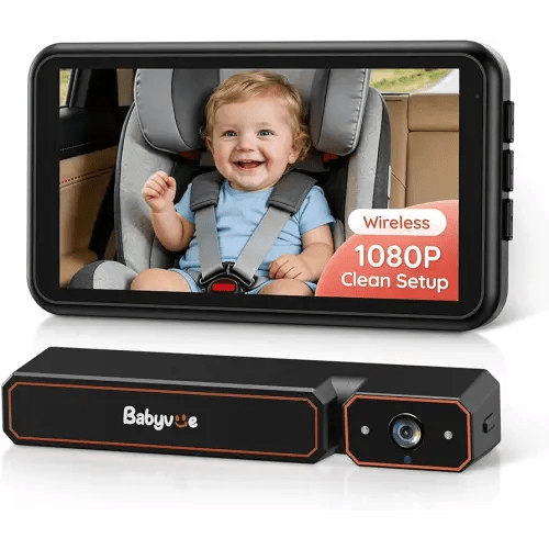 Babyvue Wireless Baby Car Camera, Easy 2-Step Setup, 5.2" Display, 1080P HD IR Night Vision, Clip-On or Strap Mount, 3X Zoom, Back Seat Camera for Baby