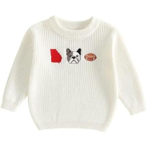 Baby Boy Football Outfit Long Sleeve Embroidered Sweater Pullover Knitwear Top Newborn Infant Boys Sweaters