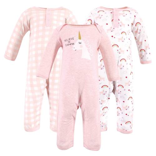 Luvable Friends Baby Girl Cotton Coveralls 3pk, Unicorn