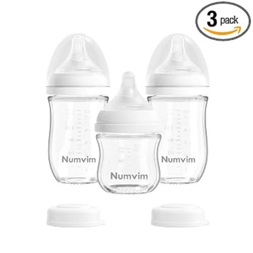 Natural Glass Baby Bottles with Gentle & Extra Slow Flow Nipples, Newborn Breastfeeding Bottle, Anti-Colic, Includes 1pcs SS Nipples(0 Month+) 2pcs S Nipples(1m+),3 Packs (White 3 Oz + 5 Ounce)