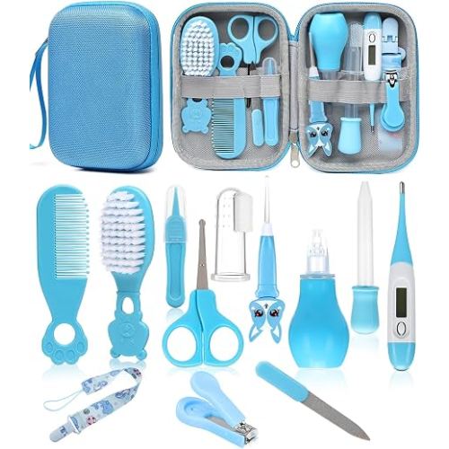 YASEW Baby Grooming Kit, Storage Bag, Newborn Essentials, Baby Shower Gift | Baby Comb and Brush, Nail, Hair, Nasal & Temperature Care Tools, BPA-Free, Travel Ready, for Girls & Boys