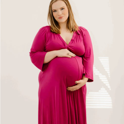 Lila Labor & Postpartum Gown in Raspberry Red