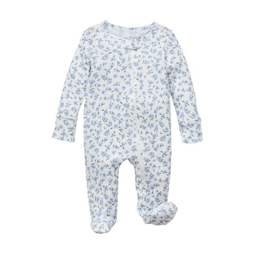 Blue Floral Pointelle Footie Romper - 0-3m