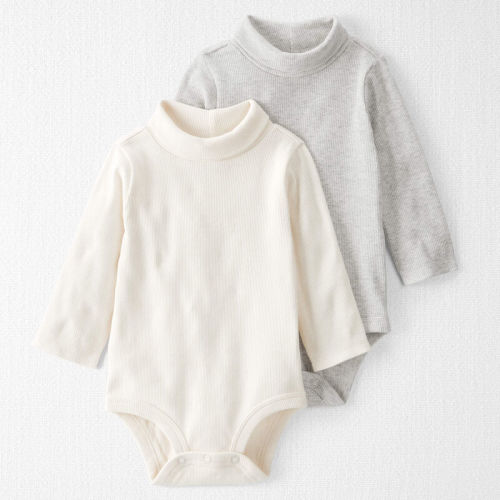 Sweet Cream, Subtle Heather Grey Baby 2-Pack Organic Cotton Ribbed Mock Neck Bodysuits | Carter’s Oshkosh Canada