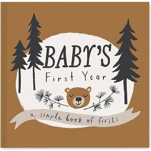 Baby Boy Memory Book - First Year Milestone Keepsake Journal & Photo Album with Birthday Pages to Age 5, 48 Guided Pages, Woodland Hardcover | Lucy Darling Little Camper