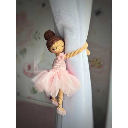 Pink Ballerina Curtain Tieback, Crochet Doll Curtain Holder, Pink Ballet Nursery Decor,  Girl Room Window Decor, Birthday Gift Idea