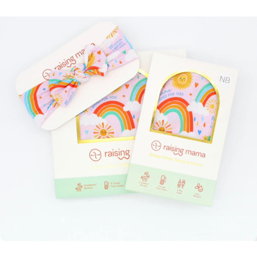 Pink Rainbow Baby Bamboo Newborn Swaddle Set + Bow | Raising Mama