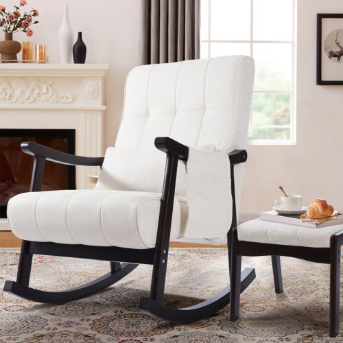 George Oliver Kelbie Upholstered Nursery Rocking Chair with Ottoman,Pillow,Storage Bag and Rubberwood Frame | Wayfair