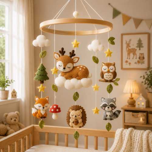 Custom Felt Woodland Baby Mobile, Forest Animal Crib Mobile, Fox Deer Owl Nursery Gift