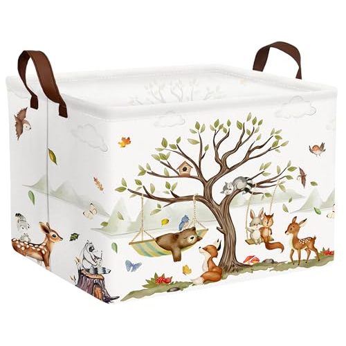 Large Woodland Baby Toy Basket Collapsible Kids Storage Bin Cute Shower Gift Box Forest Nursery Decor (Animals)