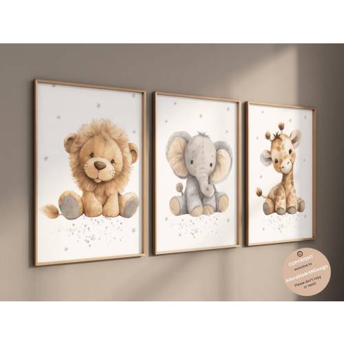 Animal prints, nursery wall art, Plush animals, Baby animal prints, Safari nursery, Safari animal print, playroom decor, nursery wall decor