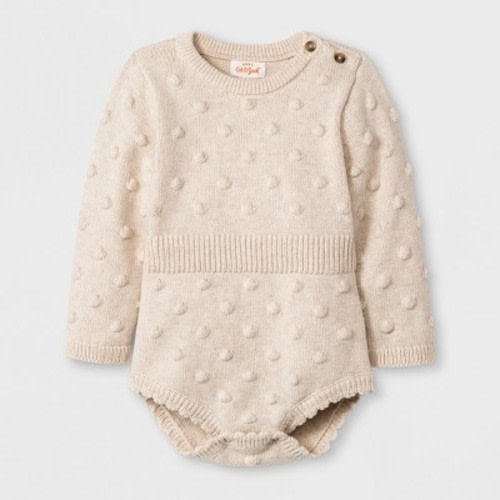 Baby Girls' Bobble Romper - Cat & Jack™ Heather Oatmeal 3-6M