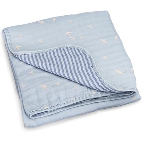 Parker Baby Muslin Blanket | 100% Soft Cotton Toddler Quilt & Baby Muslin Swaddle | Gender Neutral Design 47" x 47" Blanket