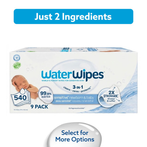 WaterWipes Non-Fragrance Baby Wipes, 99.9% Water Based, 9 Packs (540 Wipes), Unscented