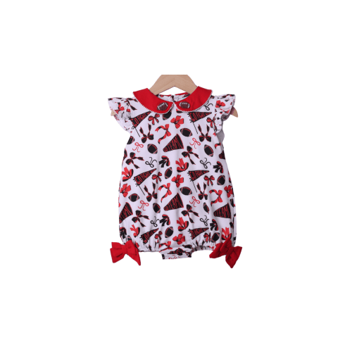 Red and Black French Knot Football Bow Bubble