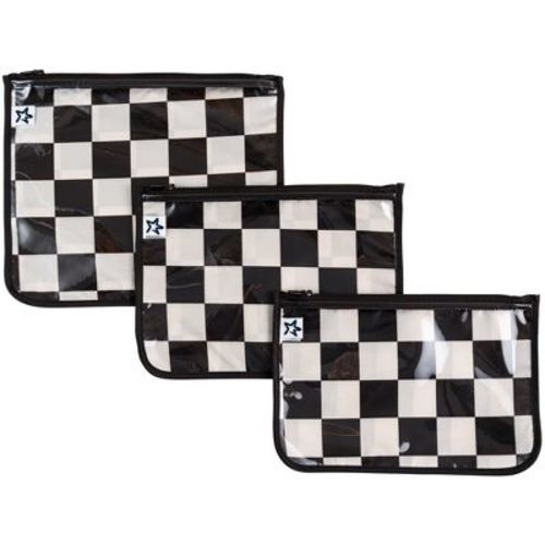 Tiny Twinkle 3-Pack Airline Compliant Travel Bags with Zipper Closure, Clear Front Pouch, Diaper Bag, Toiletry/Cosmetics Organizer (Black Checkers)