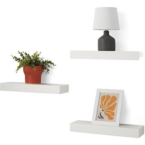 Amazon Basics Wood Floating Wall Shelves, Pack of 3, White, 15.8" x 5" x 1.8"