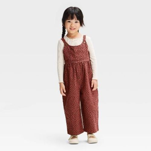 Toddler Girls' 2pc Juniper Shore Ribbed Knit Long Sleeve Top and Jumpsuit Set - Brown 2T