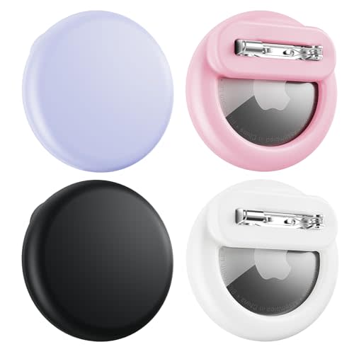 Compatible for Air Tags-4 Pack Apple Kids Hidden, Airtag Holder for Kid, AirTag Hidden Kids Holder with Invisible Pin, Anti Lost, for Children, Elderly, Luggage, Clothing (Black White Pink Purple)