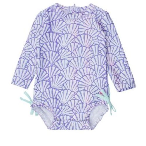 Rufflebutts Baby Girls Upf50+ Long Sleeve One Piece Rash Guard - Magical Mermaid, 3-6m