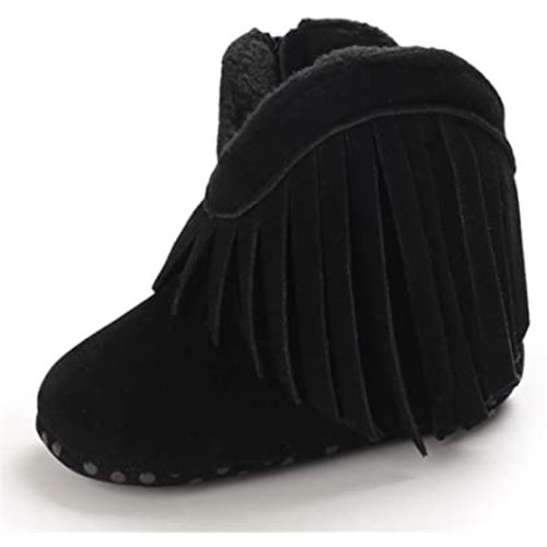 Meckior Baby Girls Cowboy Tassel Boots Side Zipper Moccasins Soft Bottom Non-Slip Toddler Shoe
